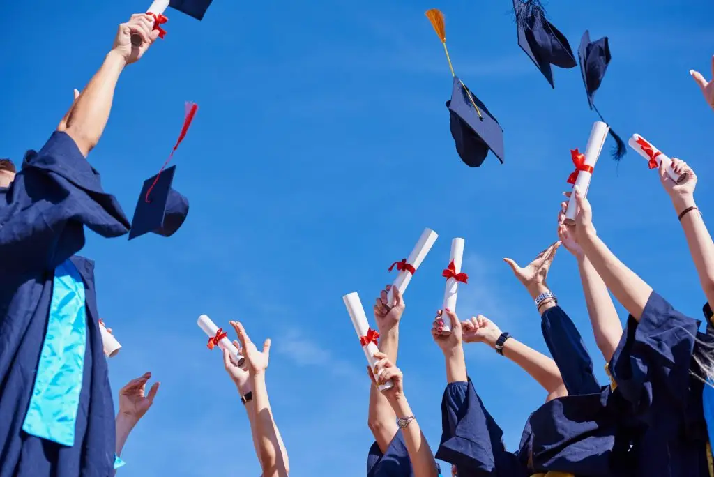 Graduates tossing their caps