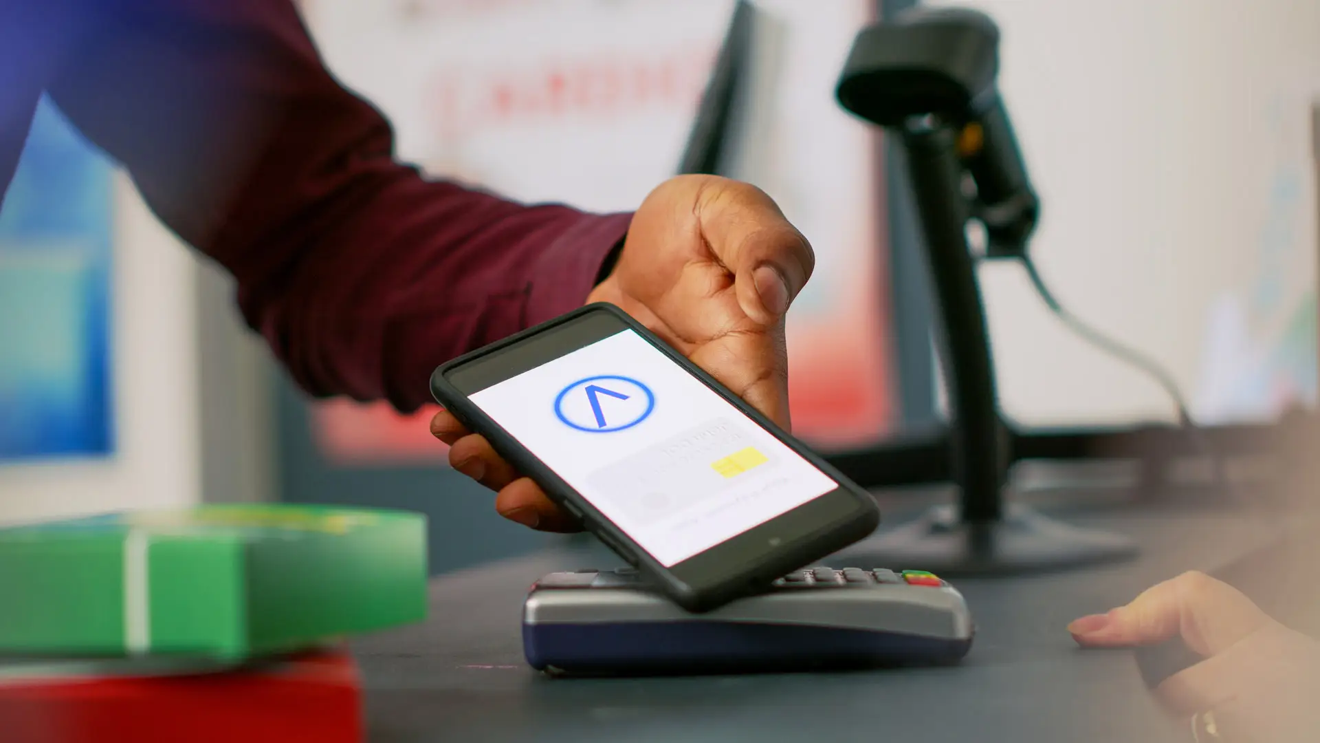 Closeup of someone making a mobile payment